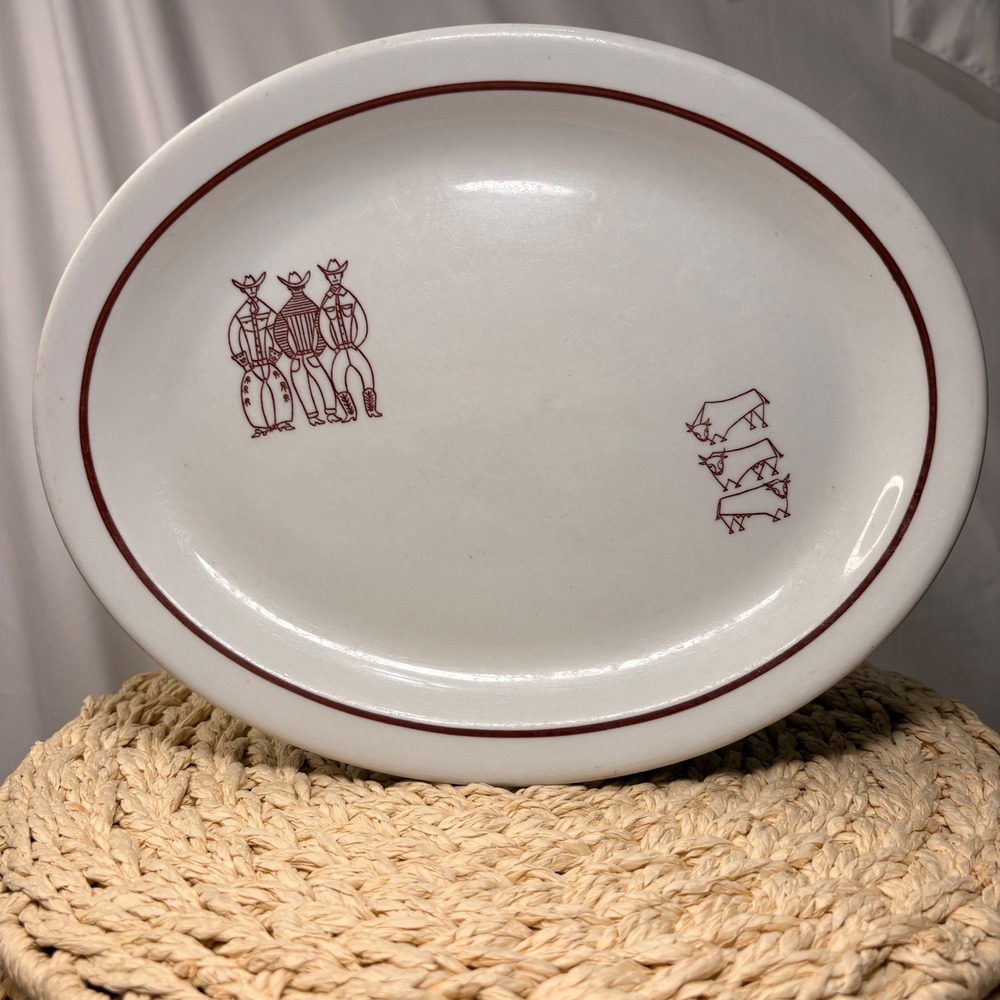 Shenango China Oval Serving Platter Cowboy Western Ranch 12"x9" USA